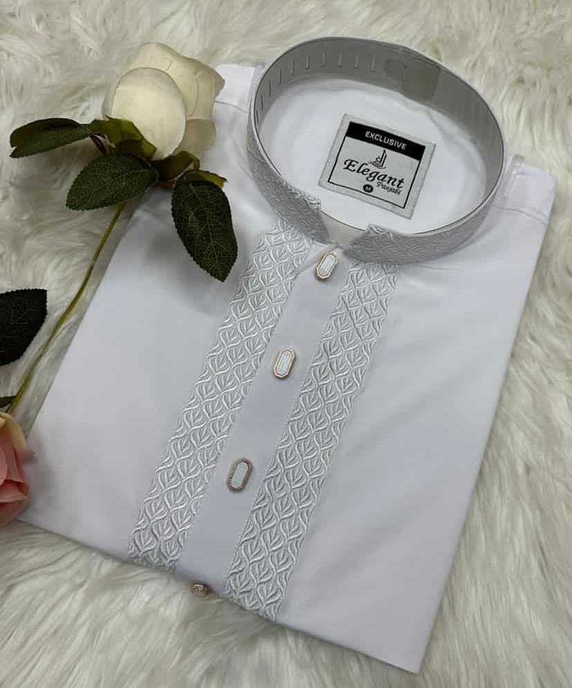 Premium Stretch Fabric Panjabi – Exclusive Trendy Collection_White - Image 2