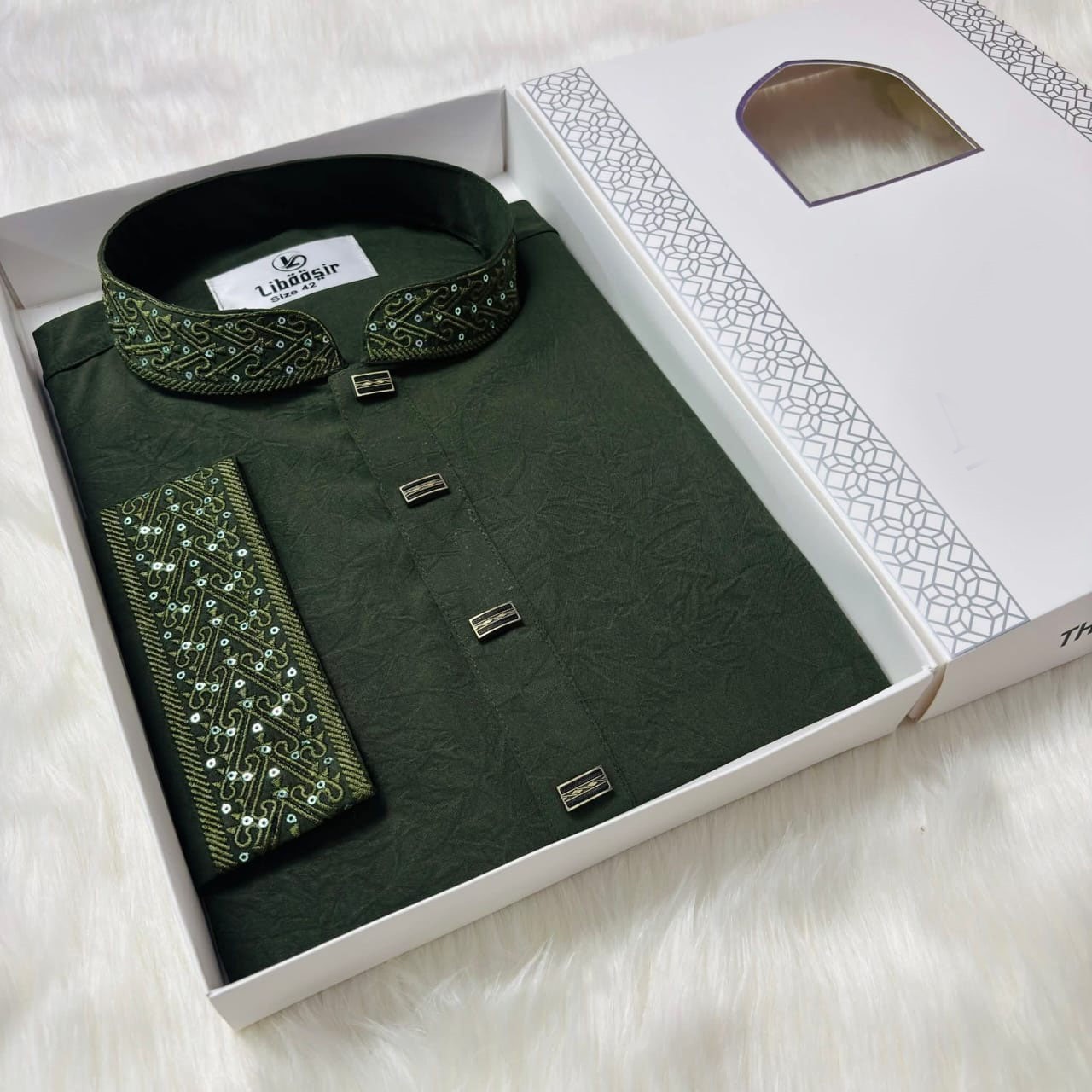 Premium Stretch Fabric Panjabi – Exclusive Trendy Collection_Forest Green - Image 2