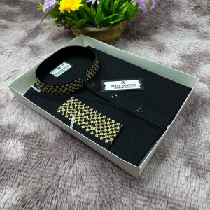 Premium Black Embroidered Punjabi – Soft Cotton Fabric